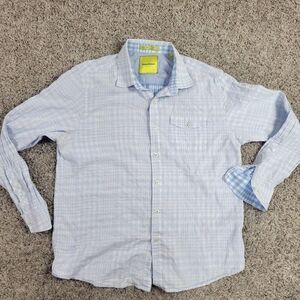 Tommy Bahama Shirt Mens Large Blue Button Up Check Island Modern Fit Stains*
